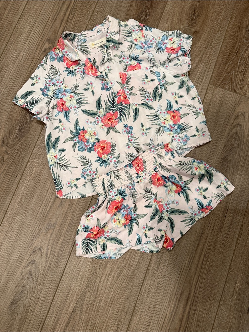 Ocean Drive Pink Tropical Floral Button-Down Top and Matching Shorts Sets